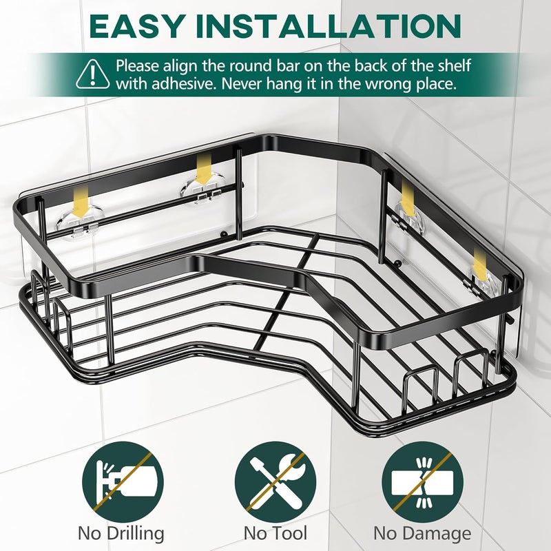 MAXIFFE 5 Pack X-Large Corner Shower Caddy, with Soap Holder and Toothbrush Holder, Large Capacity No Drilling Stainless Steel Hold 40 LB Shower Organizer Shelf Rack for Family Renter Bathroom, Black - Image 3